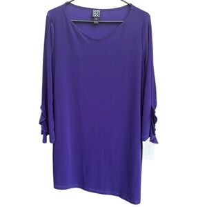 NWT Clara Sun Woo Ruffle scuff Slant Hem Tunic Top Purple Size XL Retail $87.00